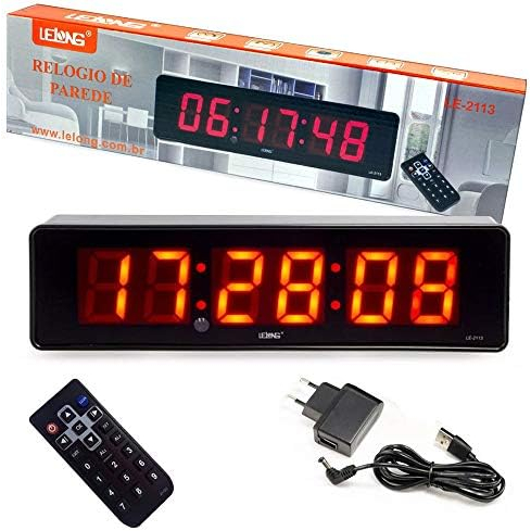 Relógio e Cronômetro Digital de Parede Mesa Led LE-2113 Lelong com Controle Remoto Timer