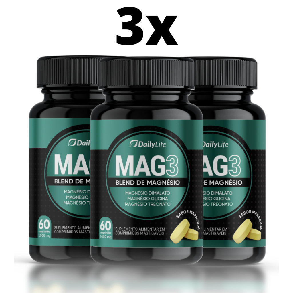 Kit 3x Mag3 DailyLife Treonato De Magnésio 60 Comprimidos Mastigáveis em Oferta na Shopee