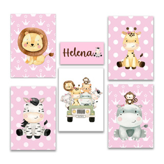 Kit Quadro Decorativo Para Quarto Menina Safari Rosa Personalizado Nome em Oferta na Shopee
