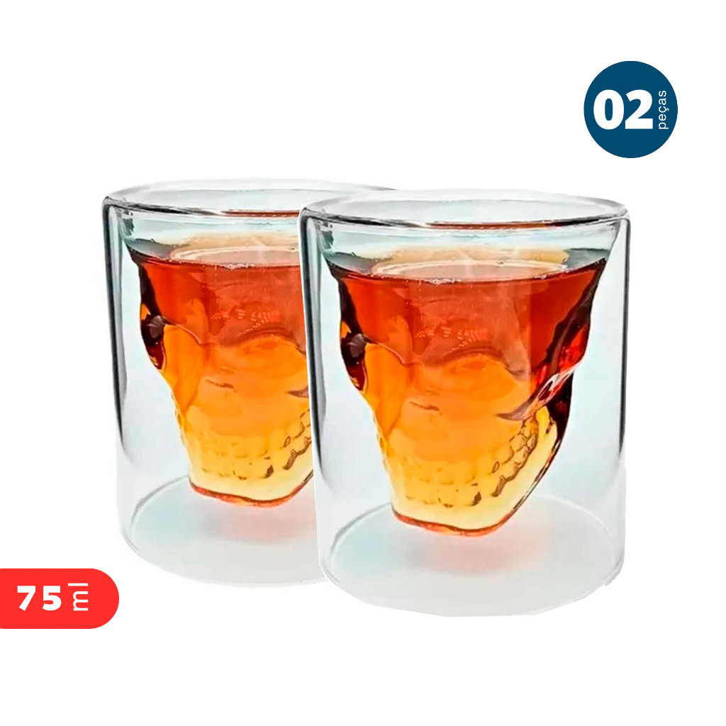 Copo Caveira Vidro Duplo 75ml Kit C/2 - Dolce Home