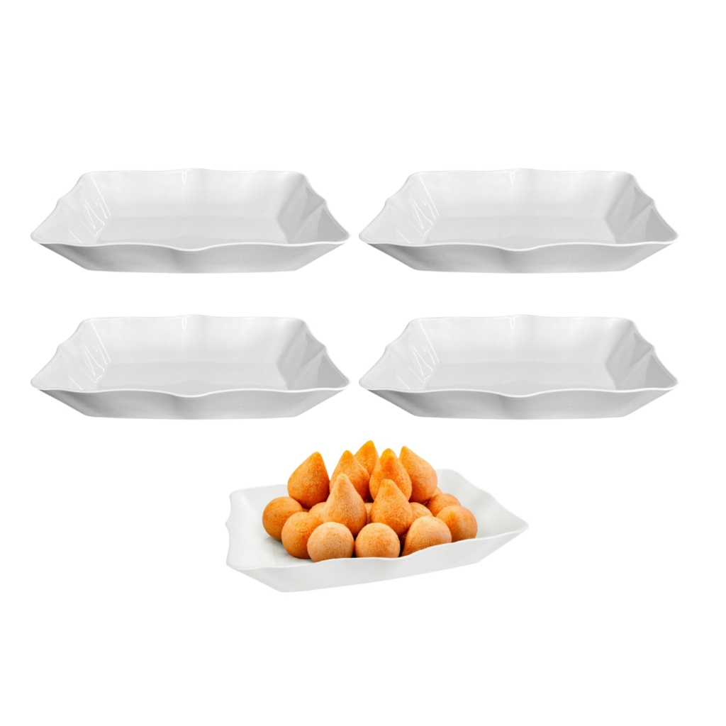 Kit 5 Travessa Retangular Para Salgados Coxinha Batata Frita em Oferta na Shopee