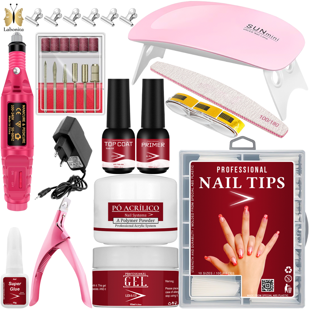 Kit Manicure Iniciante Completo + Sun Mini + Lixadeira Elétrica de Unhas