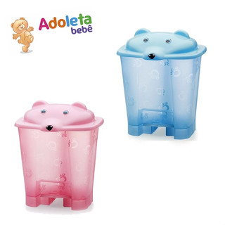 Lixeira Translúcida 12 Litros Para Bebê Infantil Com Pedal Urso Azul ou Rosa Adoleta Bebê