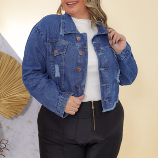 Jaqueta Jeans Feminina Plus Size Escura Premium Casual