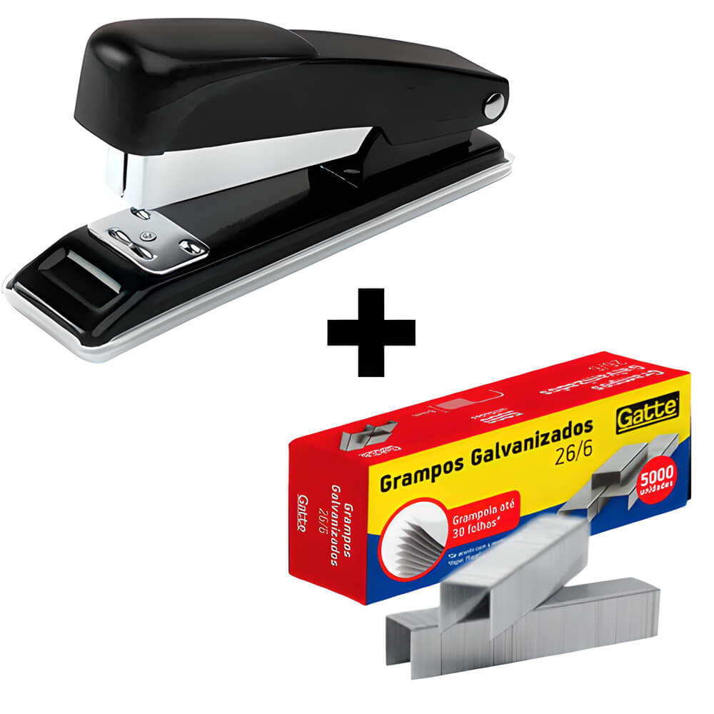 Grampeador Metal P/ 20 Folhas + 5000 Grampos 26/6 Galvanizado