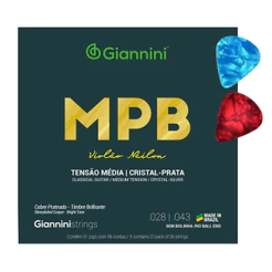 Encordoamento Violão Nylon Giannini Cristal - Prata Genws + 2 Palhetas
