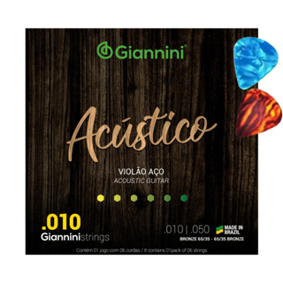 Encordoamento Violão Aço Cordas Giannini .010 Acústico GESWAM + 2 Palhetas em Oferta na Shopee