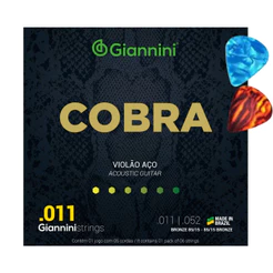 Encordoamento Giannini p/ Violão Aço Cobra .011 GEEFLK+ 2 Palhetas