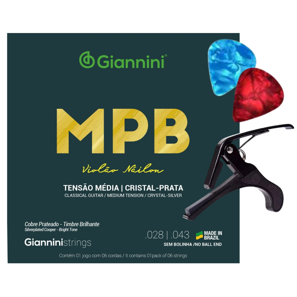 Encordoamento Genws + 2 Palhetas  + capotraste VLBK STC01 em Oferta na Shopee