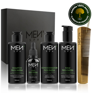 Kit Barba Completo: Shampoo Esfoliante + Balm + Condicionador + Óleo + Pente de Madeira Maciça Menspa em Oferta na Shopee