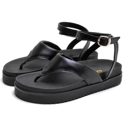 Sandalia Papete Dubuy Feminina Detalhes Em Tiras Flatform Preta Malu 2046FG