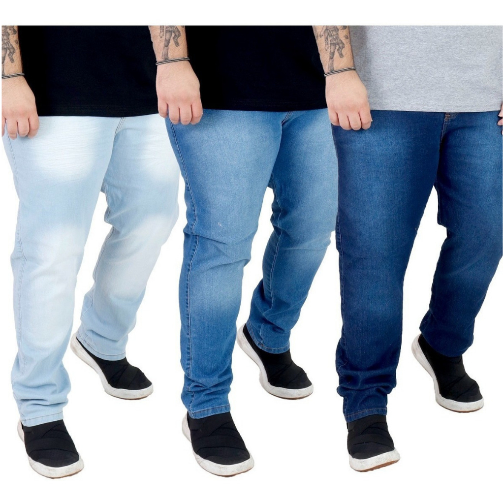 Kit 3 Calça Jeans Plus Size Masculina com Lycra Tamanho Grande G1 G2 G3