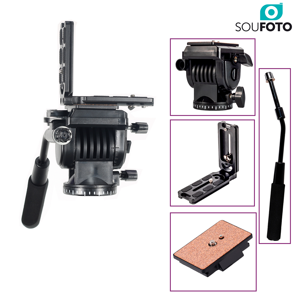 Kit com Suporte em L pino 1/4 + Cabeça Hidráulica de Tripé para Foto Video Estúdio Câmera Acessórios
