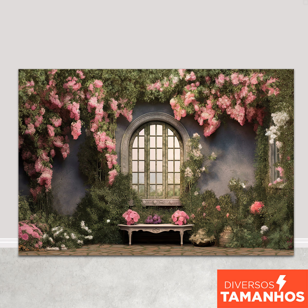 Fundo Fotográfico Primavera Janela Flores Em Tecido FFJ-120 em Oferta na Shopee