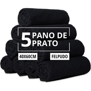 Panos De Prato Liso Preto Kit 5 Atoalhado Felpudo Gourmet Cozinha OU Churrasqueira Com Bainha Grosso 100% Algodão