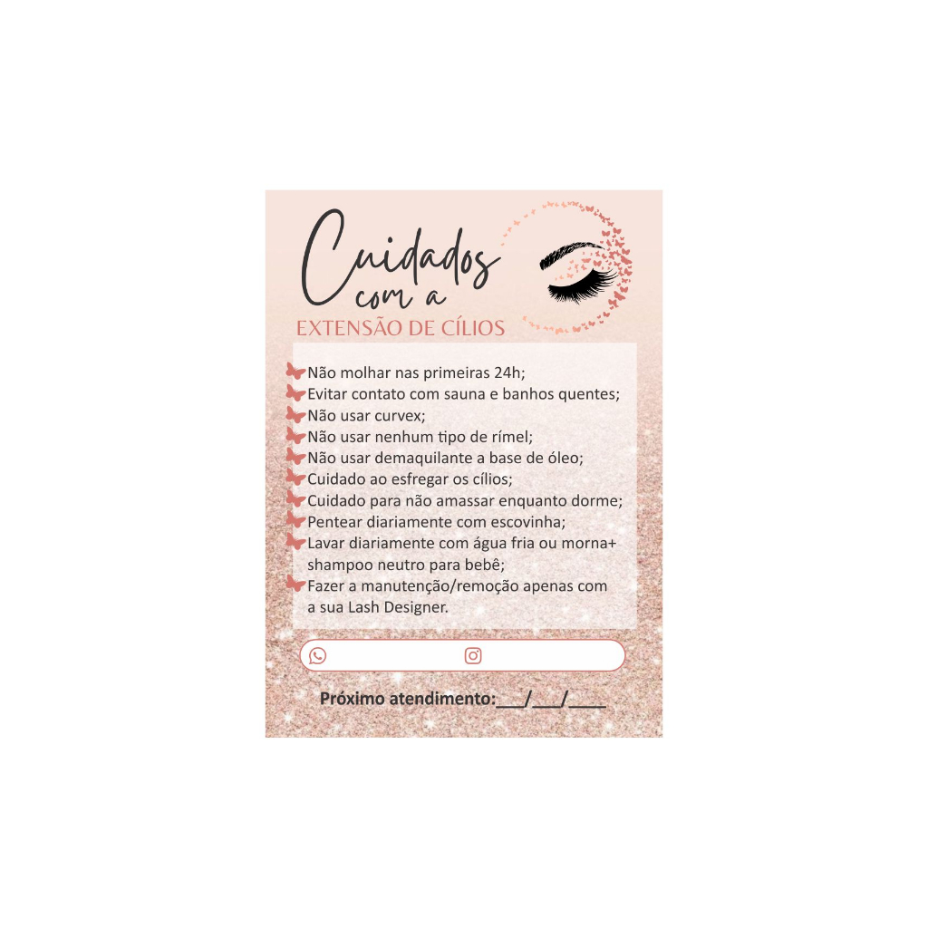 Cartão Card Cuidados com a Extensão de Cílios (50un)