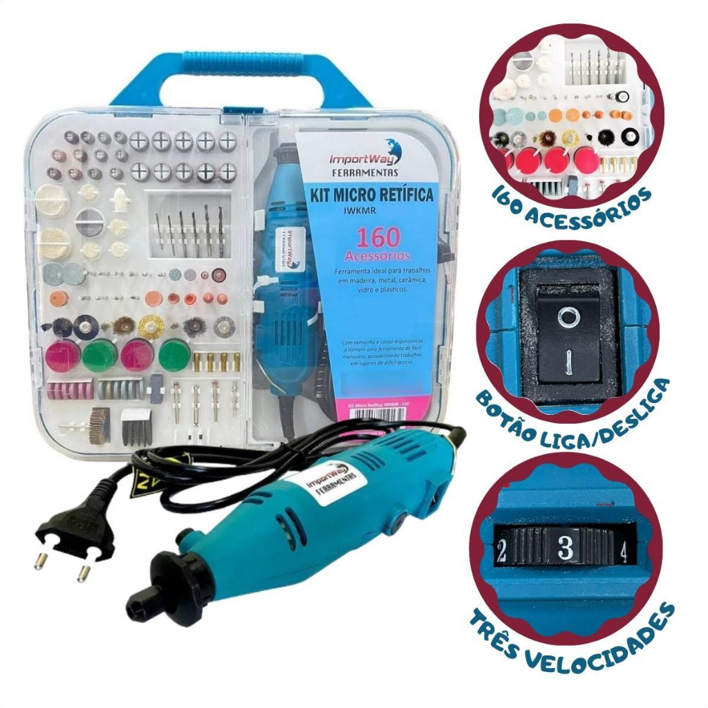 Micro Retifica Profissional Lixa e Corta com 160 Peças 220v Importway