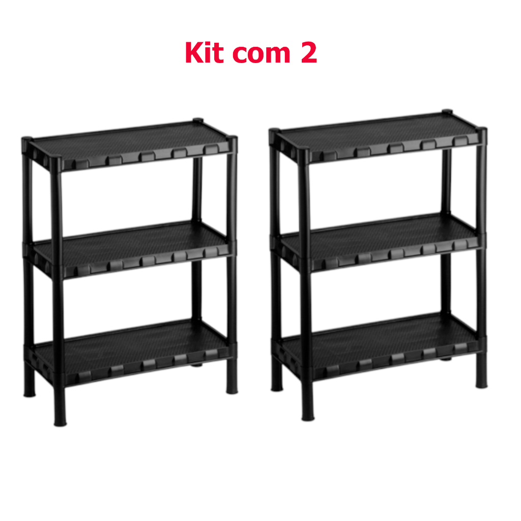 Kit 2 Estantes Para Livros Modular Plástico Preta Com 3 Prateleiras