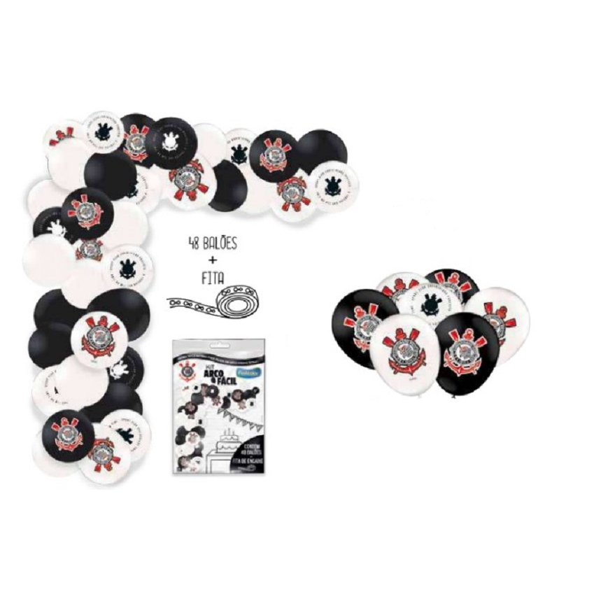 Kit Arco Fácil De Balões Corinthians C/ 48 Bexigas + Fita Para Arco