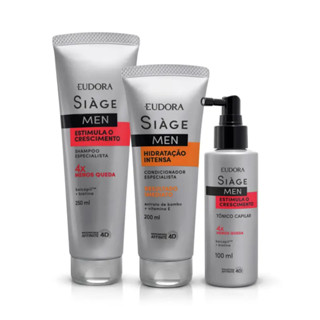 Kit Siàge Men: Shampoo Estimula o Crescimento 250ml + Condicionador Hidratação Intensa 200ml + Tônico Capilar Estimula o Crescimento 100ml