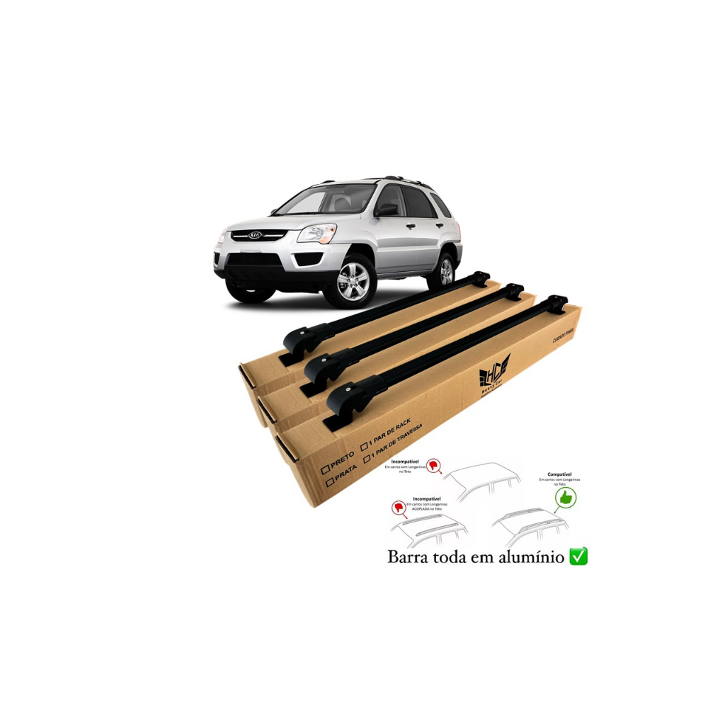 Rack Travessa Kia Sportage 2004 A 2010 3 Barras Bagageiro Slim Barra Alumínio