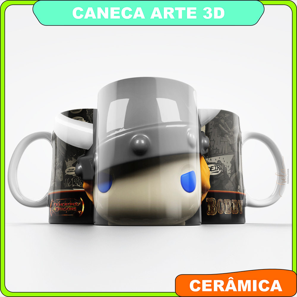Caneca Dungeons e Dragons Bobby - Arte em 3D Cerâmica