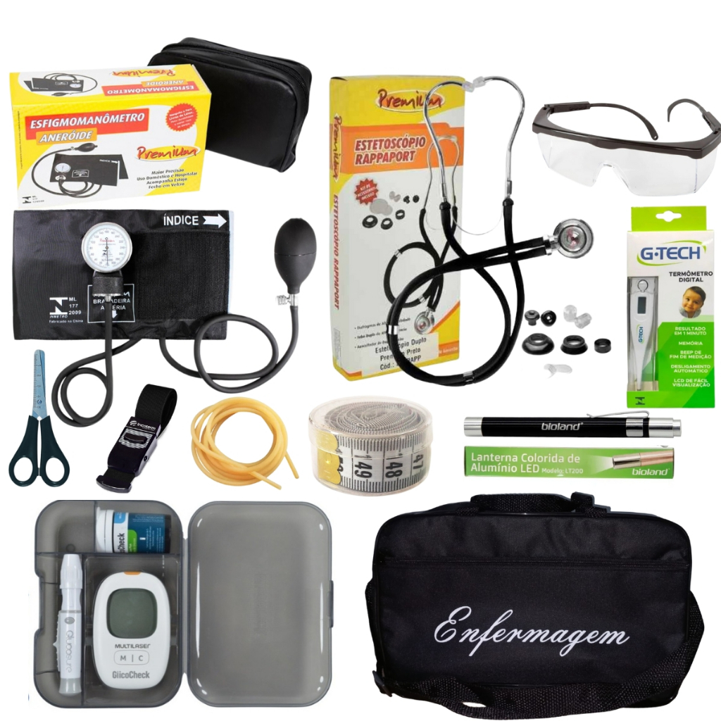 kit de enfermagem PRETO com medidor de glicose