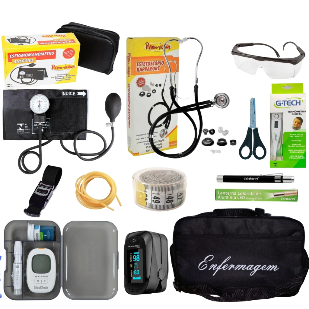 Kit De Enfermagem Preto premium Com Oxímetro e medidor de glicose