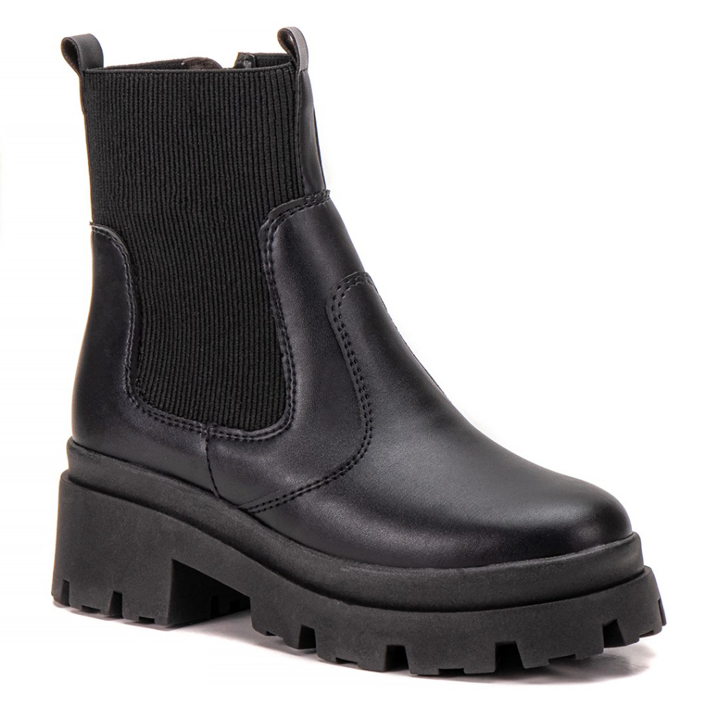 Bota Feminina Coturno Chelsea Sola Tratorada Botinha Preta Premium