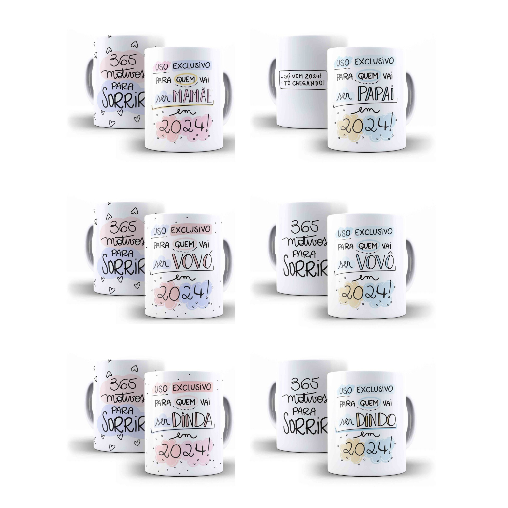 Caneca Porcelana Anúncio de Gravidez 2024 - Diversos Modelos