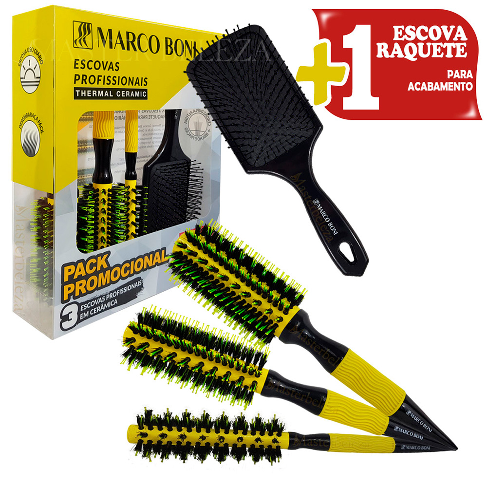 Kit Escovas Marco Boni Deluxe Cerdas Duplas Profissional
