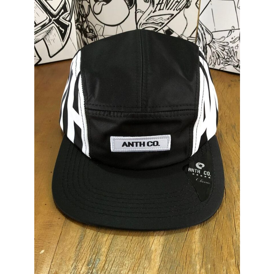 Boné Five Panel Anth Co Original Strapback Aba Reta Tag Lateral Preto - Acompanha Adesivos