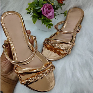 Sandália feminina cor BRONZE TRANÇADA flat casual cores verão Rasteirinha tendência sandália básica saltinho baixo rasteira - DONNA CALÇADOS