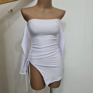 Vestido Feminino Ciganinha Drapeado com Fenda Lateral