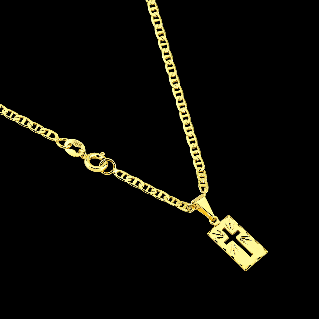 Corrente Piastrini Masculina com Pingente Placa Cruz Banhados a Ouro 18k Correntinha Cordão em Oferta na Shopee