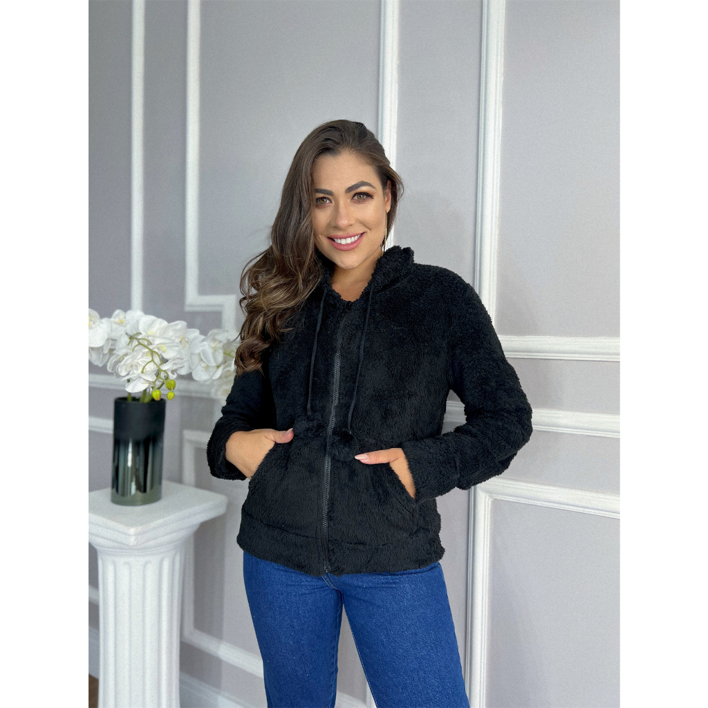 Casaco Moletom de Pelinho Blusa Frio Feminina