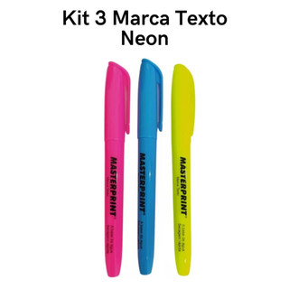 Kit 3 Canetas Marca Texto Neon Rosa Azul Amarelo Escolar Grifa Texto Masterprint