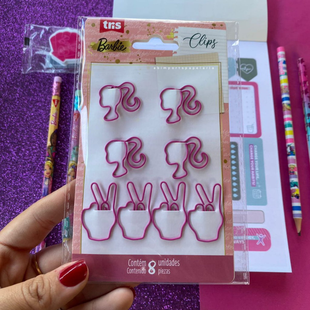 Clips de papel Ludico - Rosa - Poly C/8 UN - Barbie (rosa) | TRIS - Matel | Possui licença. em Oferta na Shopee