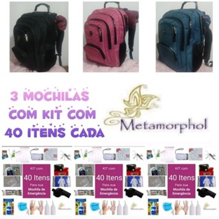 3 Mochilas de Emergência com kit de 40 itens cada Sobrevivência