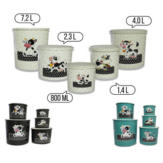 Kit 5 Peças Mantimento jogo plástico Vaquinha / porta mantimentos e organizadores de cozinha com Decopagem