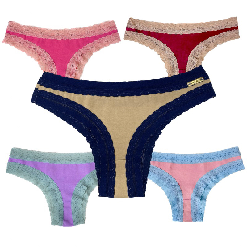 Kit 5 Calcinhas em Algodão e Renda Conforto Alta Qualidade  Lingerie Moda Feminina em Oferta na Shopee