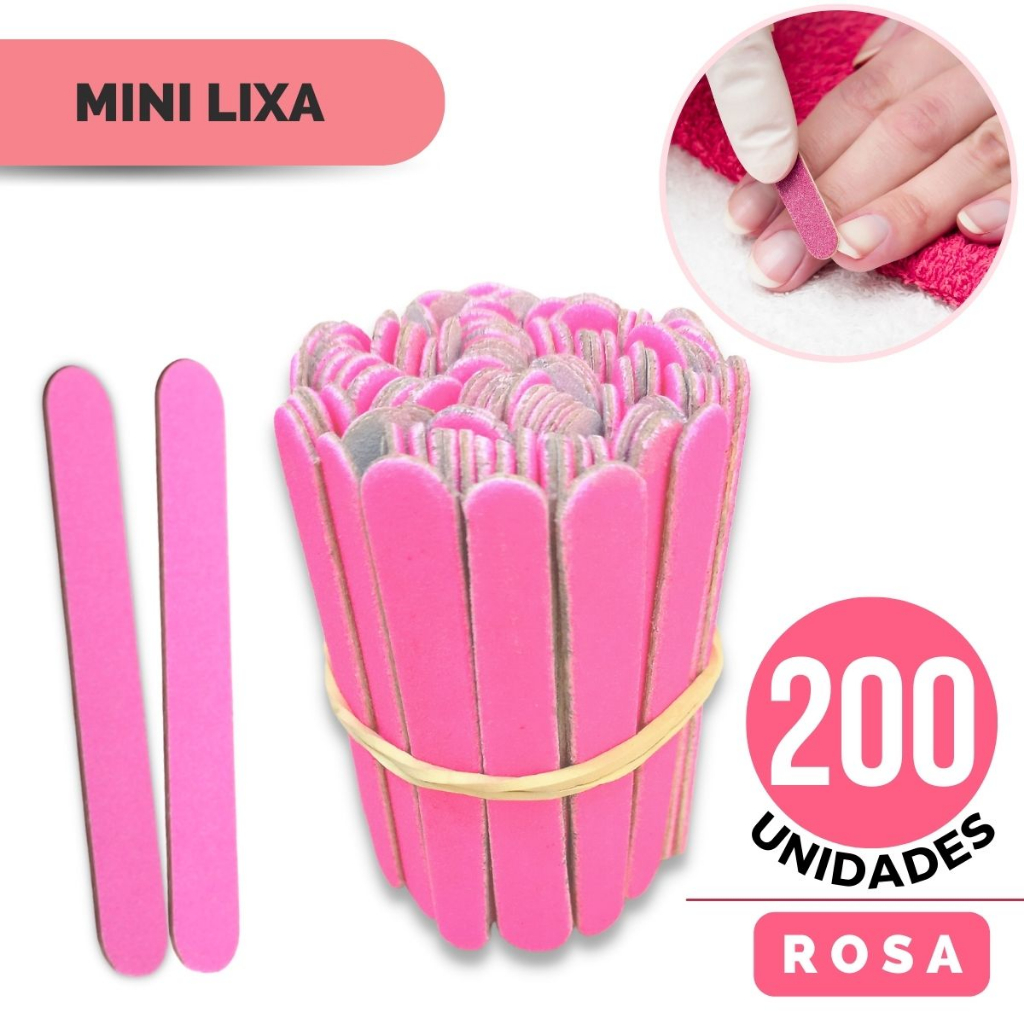 200 Lixas Rosa Unha Mini Descartáveis Manicure Pedicure Profissional 8 cm Linha Premium