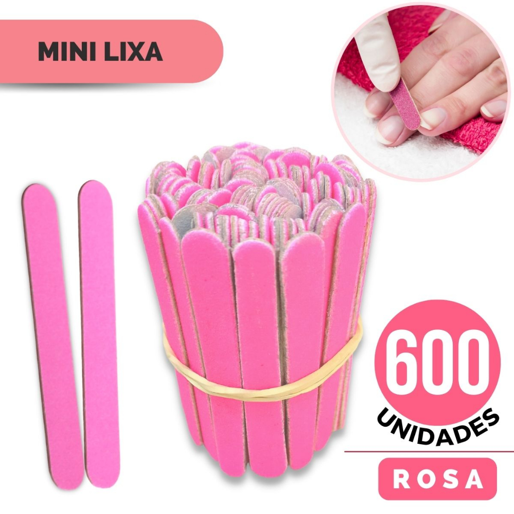 600 Lixas Rosa Unha Mini Descartáveis Manicure Pedicure Profissional 8 cm Linha Premium