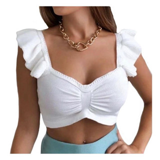 Top Cropped Modal Feminino Babado Trico Varias Cores