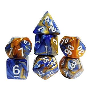Kit 7 Dados RPG Cores Mescladas Azul e Dourado Poliedricos D&D Tormenta Pathfinder D20 D12 D% D10 D8 D6 D4 em Oferta na Shopee