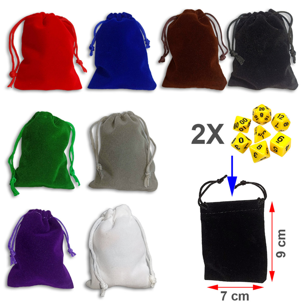 Bolsa De Dados RPG Dice Bag Veludo Várias Cores Cabe até 2 kits de 7 dados de RPG D&D Acessórios