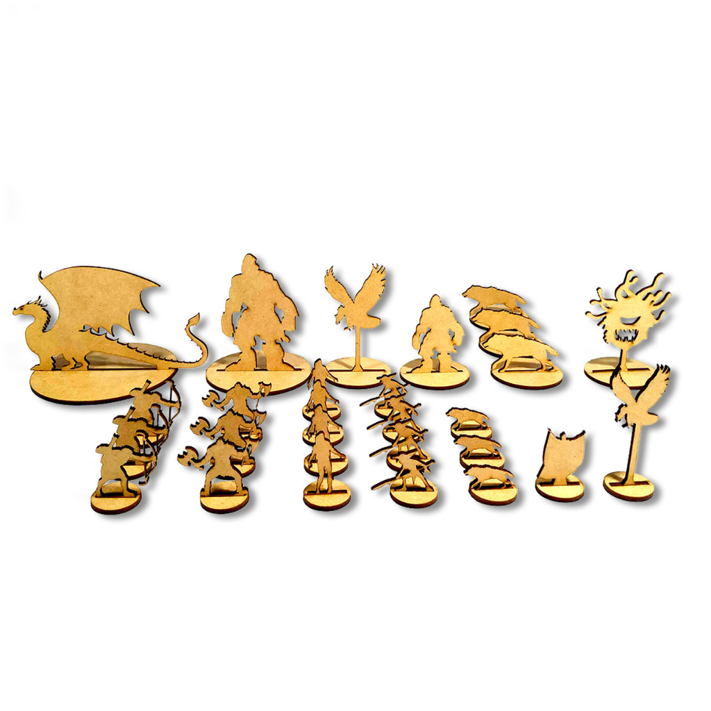 Kit 27 Miniaturas RPG Monstros Formas Variadas Dragão Beholder Minions MDF Corte Laser Para D&D Pathfinder Tormenta