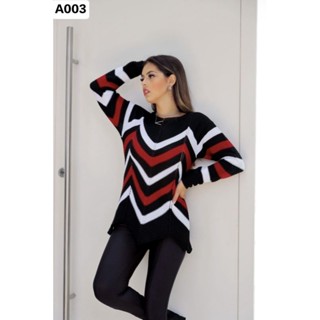 blusa Bico colorido tricot manga longa femininas（A003）