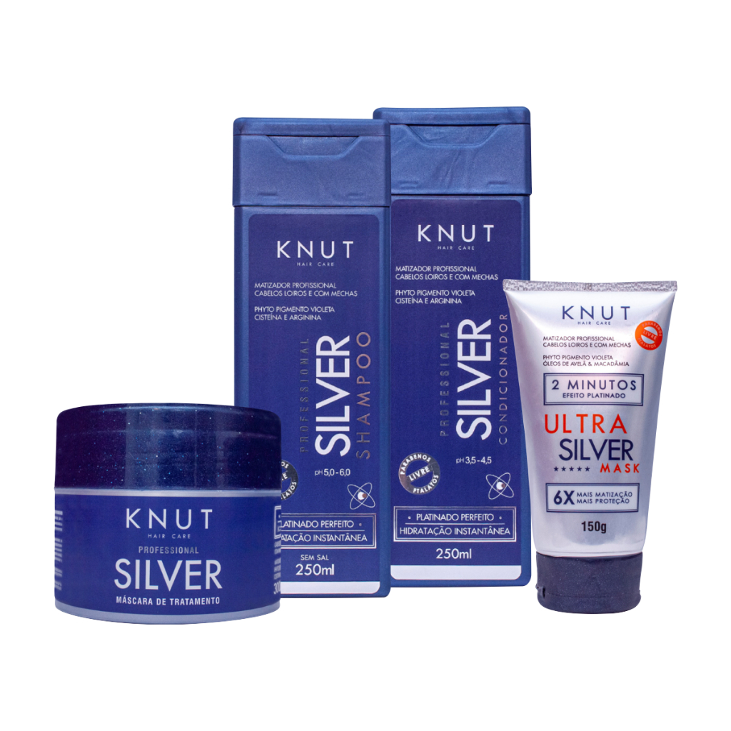 Kit Knut Silver Tratamento c/ Máscara Matizadora – Platinado Perfeito - Shampoo+Condic+Máscara+Matizador