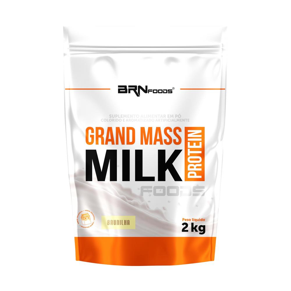 Hipercalórico SEM SOJA - Grand Mass Milk Protein Foods 2kg - BRN Foods Suplemento em pó para ganho de massa, força e recuperação